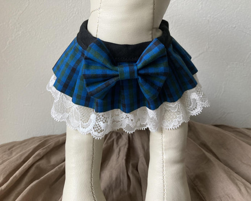 ファミリア風チェック/犬用スタイ グリーン 付け襟 アクセサリー