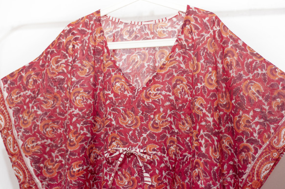 聖誕節禮物 情人節禮物 交換禮物 生日禮物木刻印純棉蝴蝶洋裝 印度有機棉 india blockprint木刻印罩衫-花 第2張的照片