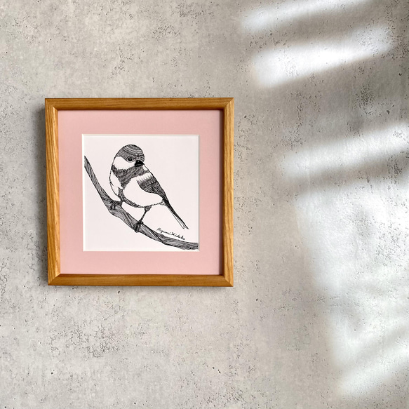 小鳥の絵画額入り 約20センチ×20センチ