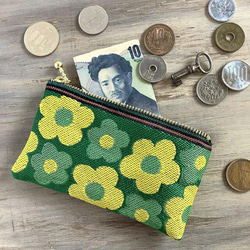 畳縁　硬幣錢包　名片夾　復古流行花卉圖案　日式　可愛　綠 第3張的照片