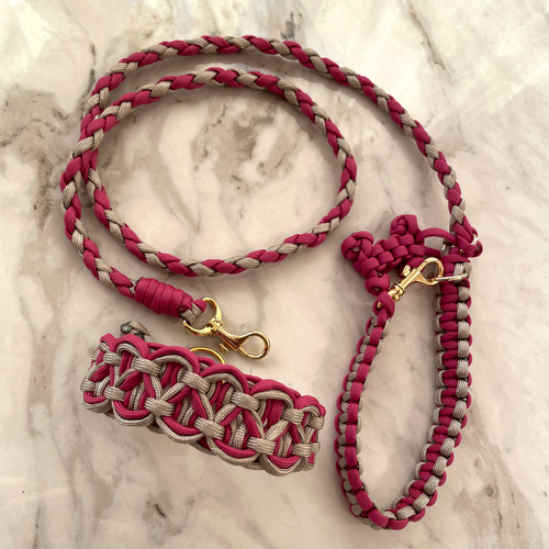 パラコード犬用カフェリード首輪のセット ゴールド金具 骨っこチャーム