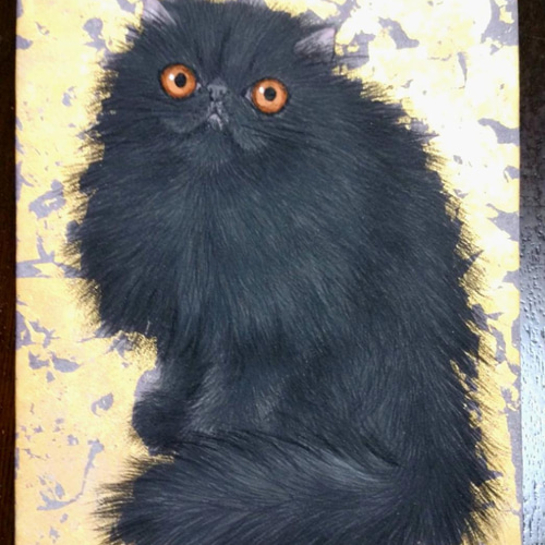 黒猫” 日本画 原画 サムホールサイズ 額装済み 送料無料 絵画