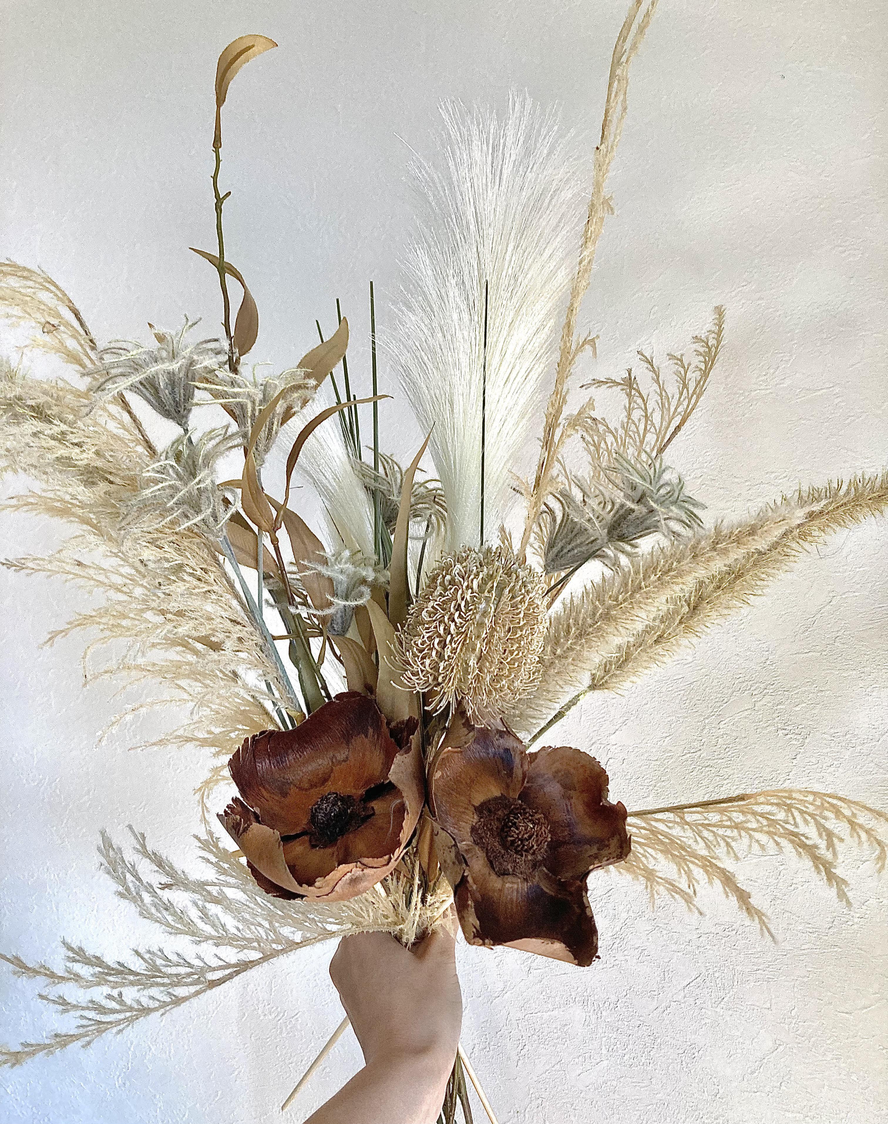 アートフラワーブーケ　グリーンテイスト　ウエディングブーケ　アーティフィシャルフラワー　ナチュラルウエディング　和装