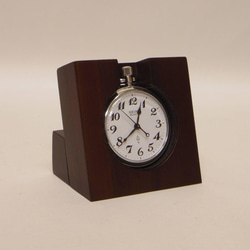 ツーウエイ　鉄道時計スタンド　チークウッド　ディープブラウン　ウレタン仕上 4枚目の画像