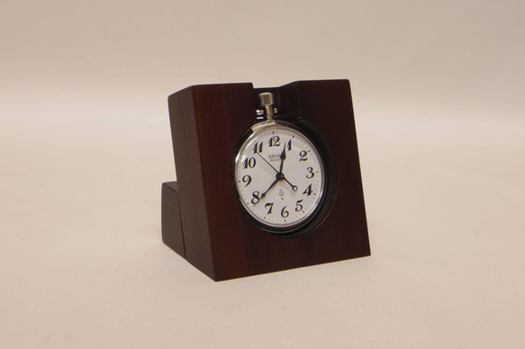 ツーウエイ　鉄道時計スタンド　チークウッド　ディープブラウン　ウレタン仕上 4枚目の画像