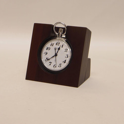 ツーウエイ　鉄道時計スタンド　チークウッド　ディープブラウン　ウレタン仕上 2枚目の画像