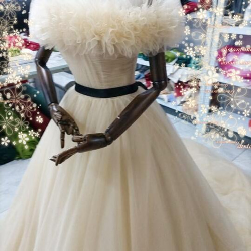 カラードレス 薄シャンパンの色 3waysドレス 取り外しオフショルダー+  