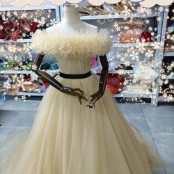 カラードレス 薄シャンパンの色 3waysドレス 取り外しオフショルダー+サッシュベルト 結婚式/披露宴 3枚目の画像