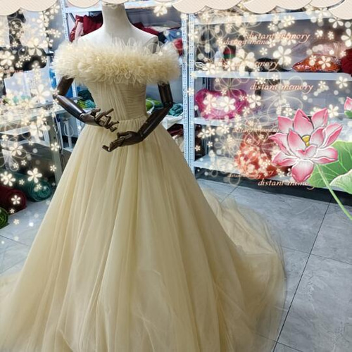 カラードレス 薄シャンパンの色 3waysドレス 取り外しオフショルダー+  