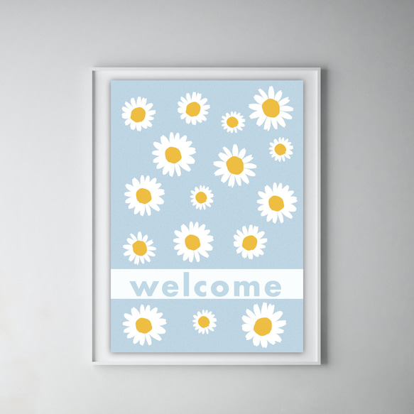 グラフィックデザインポスター welcome/ 春 花 ボタニカル 自然  ポップ モダンアート ライトブルー ホワイト 6枚目の画像