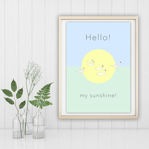 グラフィックデザインポスター HELLO swan /スワン 自然 太陽 月