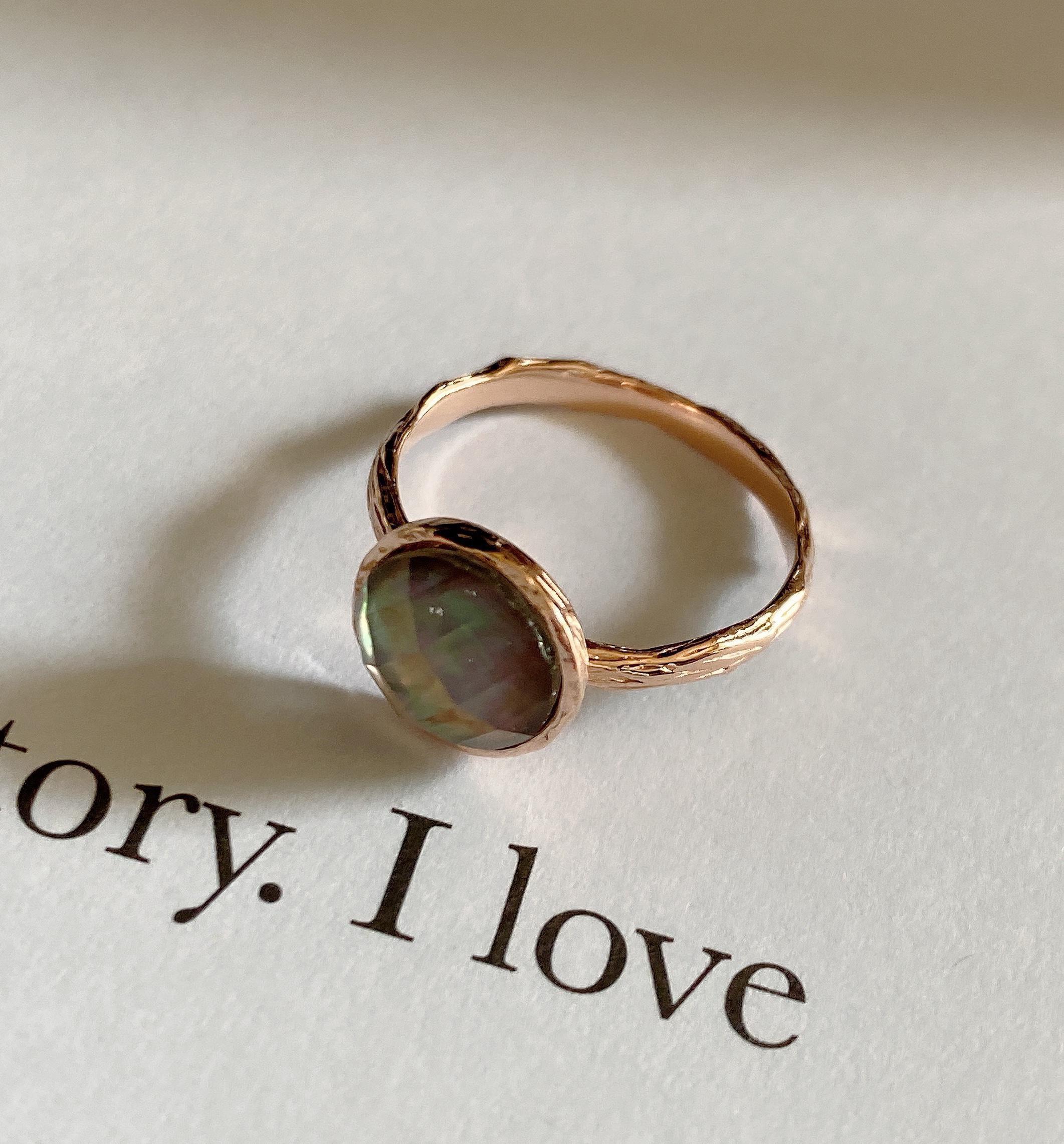 ෆブラックシェル×クリスタルAAAカボションカット指輪RG70ෆ ෆブラックシェル×クリスタルAAAカボションカット指輪RG70ෆ