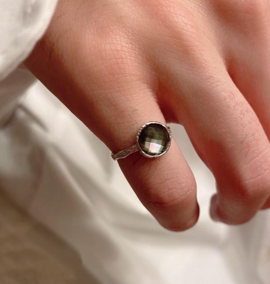 ෆブラックシェル×クリスタルAAAカボションカット指輪RG70ෆ ෆブラックシェル×クリスタルAAAカボションカット指輪RG70ෆ