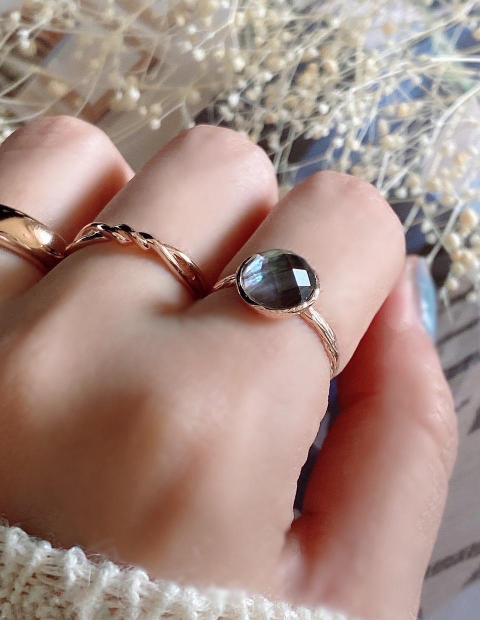 ෆブラックシェル×クリスタルAAAカボションカット指輪RG70ෆ