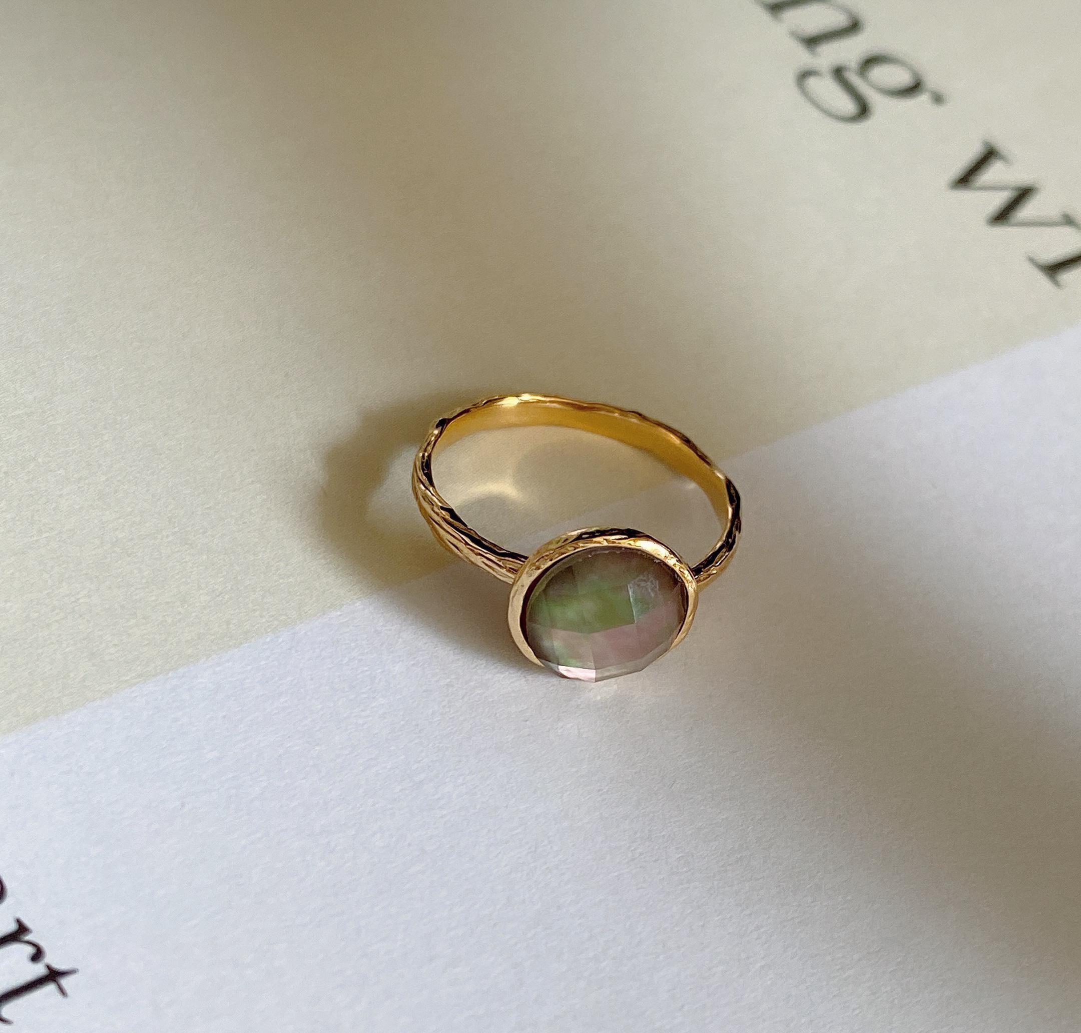 ෆブラックシェル×クリスタルAAAカボションカット指輪RG70ෆ ෆブラックシェル×クリスタルAAAカボションカット指輪RG70ෆ