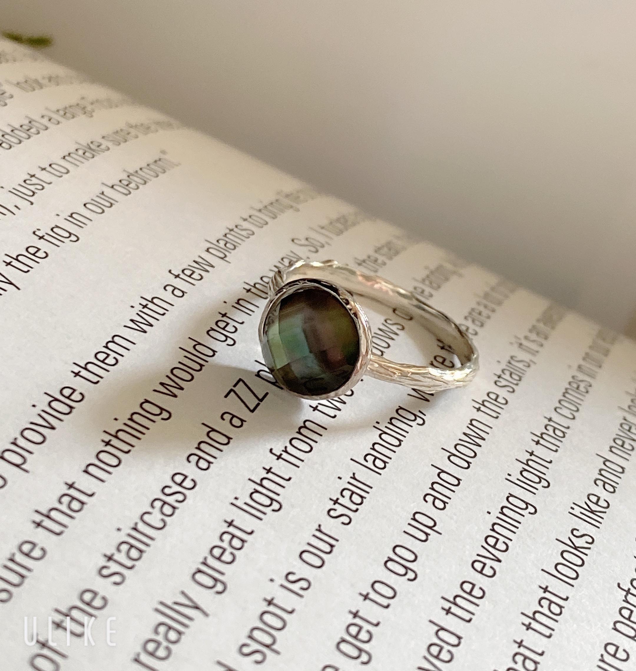 ෆブラックシェル×クリスタルAAAカボションカット指輪RG70ෆ ෆブラックシェル×クリスタルAAAカボションカット指輪RG70ෆ