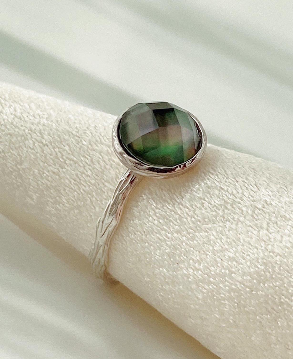 ෆブラックシェル×クリスタルAAAカボションカット指輪RG70ෆ ෆブラックシェル×クリスタルAAAカボションカット指輪RG70ෆ