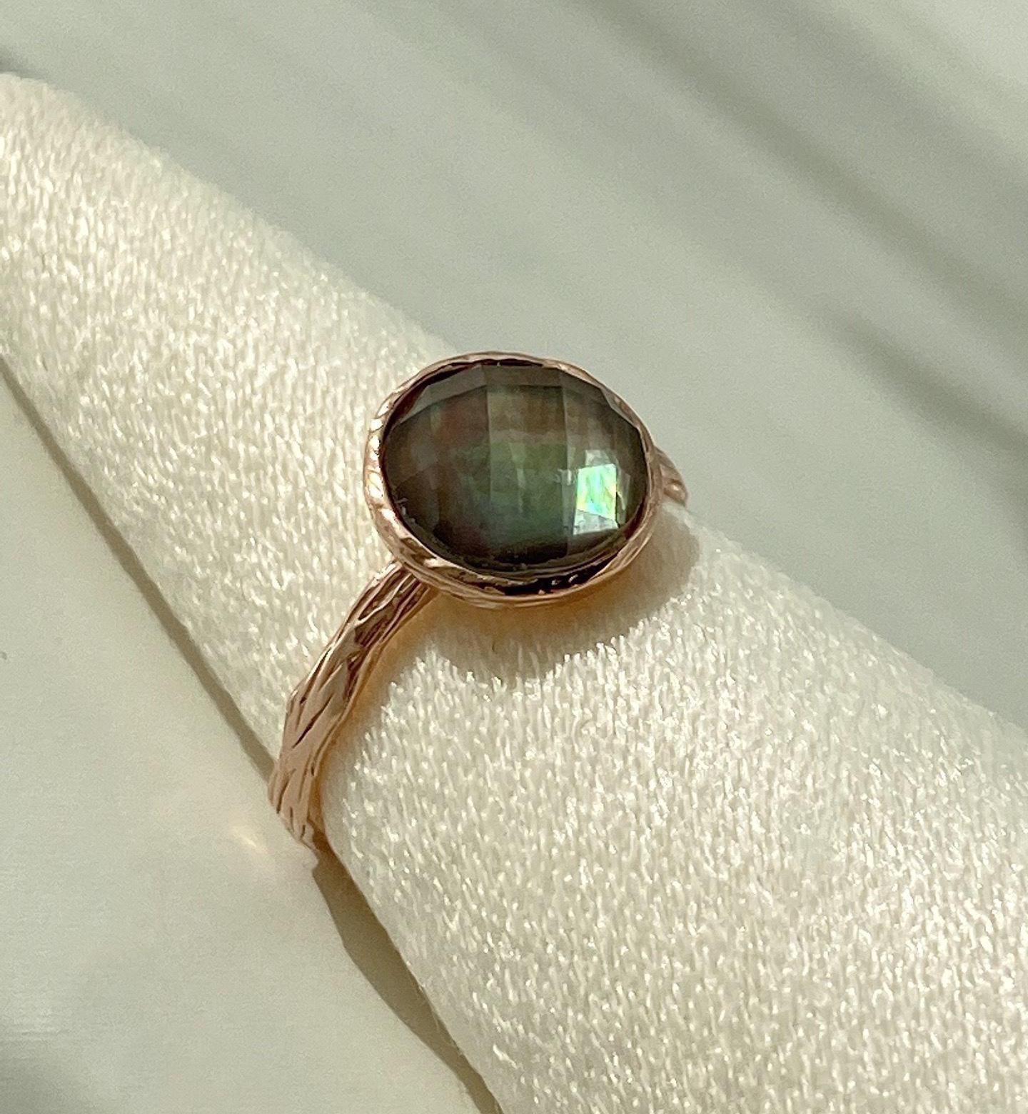 ෆブラックシェル×クリスタルAAAカボションカット指輪RG70ෆ ෆブラックシェル×クリスタルAAAカボションカット指輪RG70ෆ