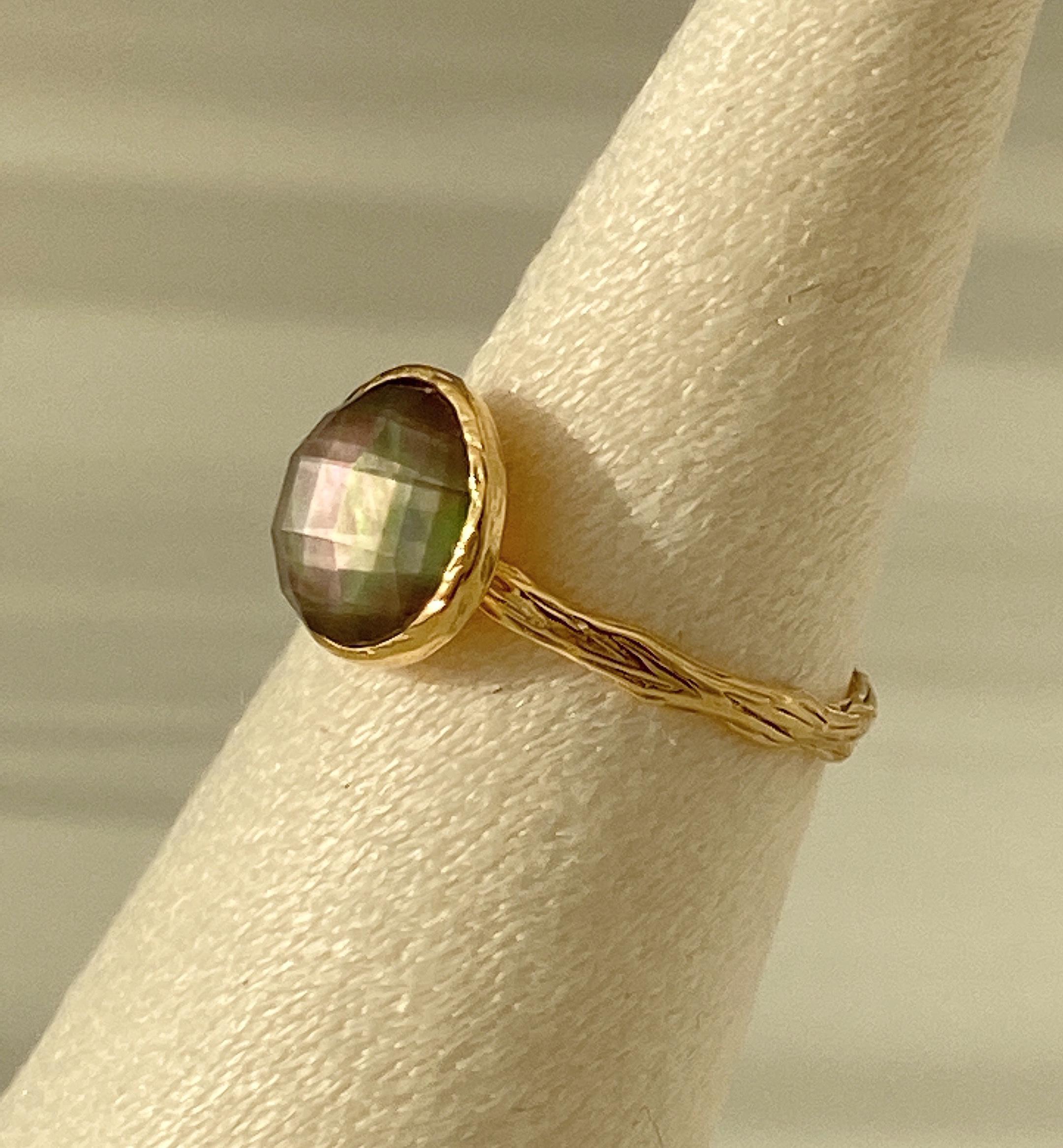 ෆブラックシェル×クリスタルAAAカボションカット指輪RG70ෆ