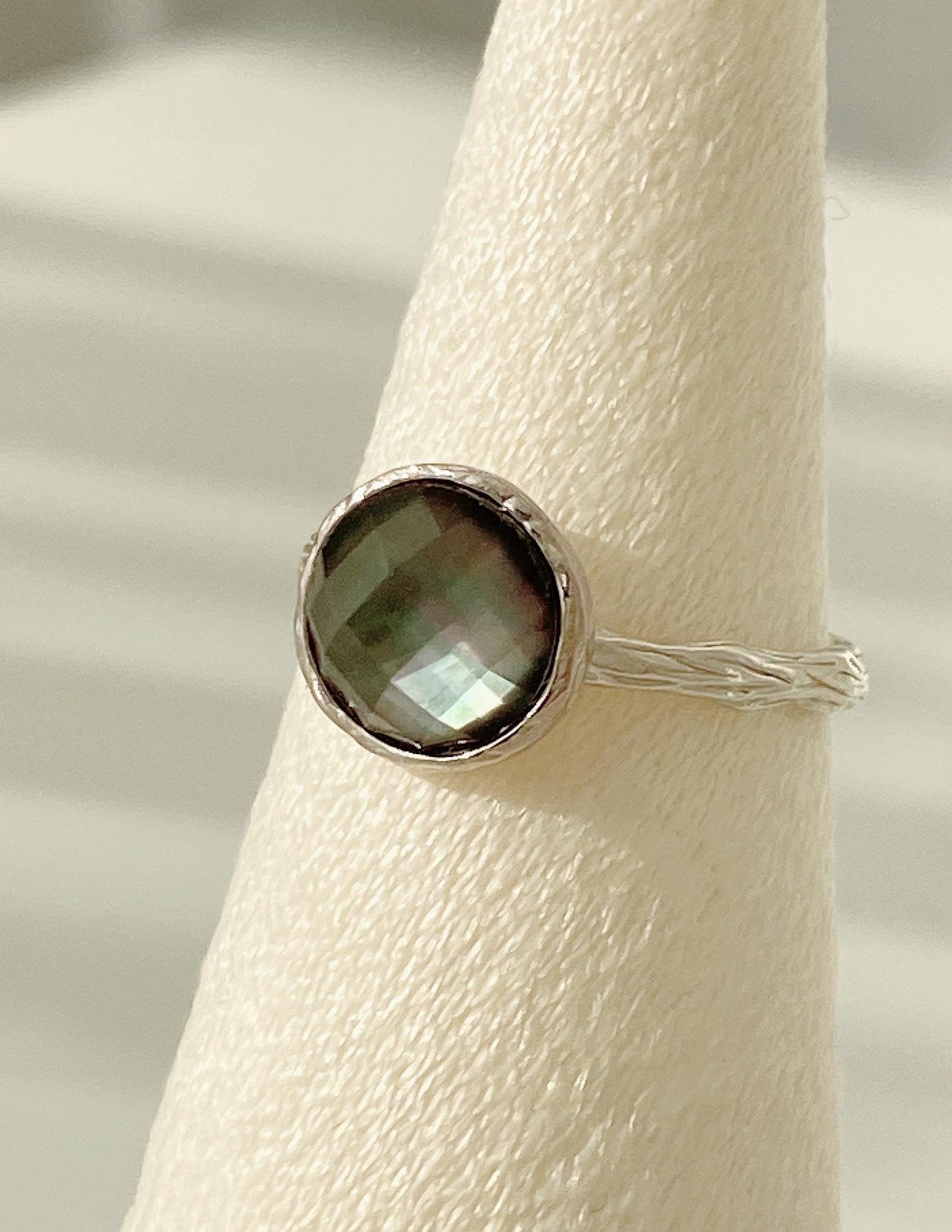 ෆブラックシェル×クリスタルAAAカボションカット指輪RG70ෆ ෆブラックシェル×クリスタルAAAカボションカット指輪RG70ෆ