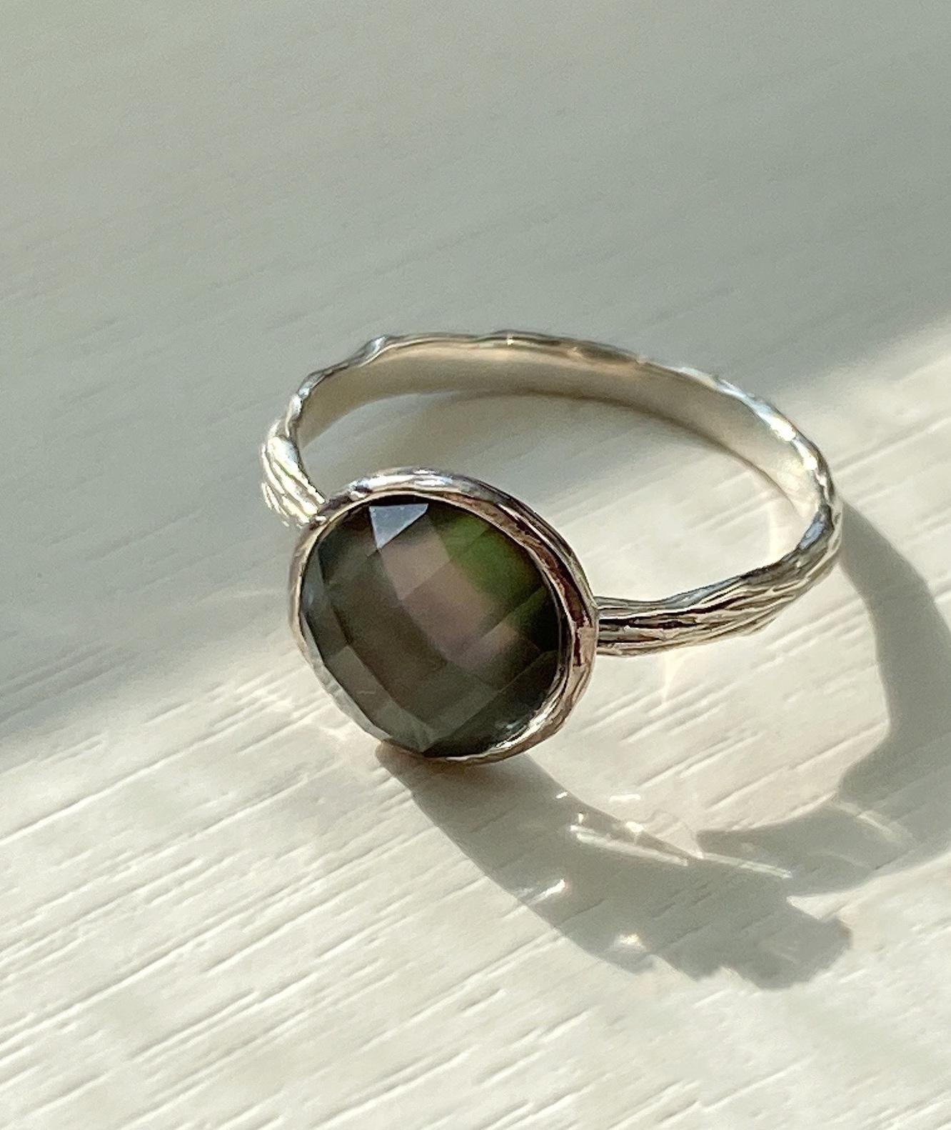 ෆブラックシェル×クリスタルAAAカボションカット指輪RG70ෆ ෆブラックシェル×クリスタルAAAカボションカット指輪RG70ෆ