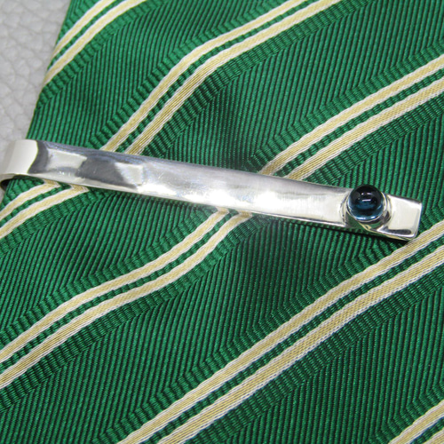 天然ロンドンブルートパーズクリップ式ネクタイピン シルバー950