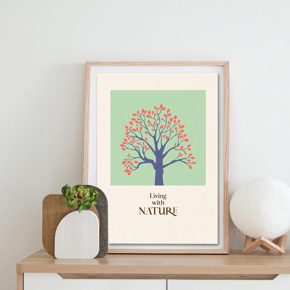 グラフィック・アートポスター living with nature / 木 自然 モダン ミニマルアート ポップデザイン 2枚目の画像