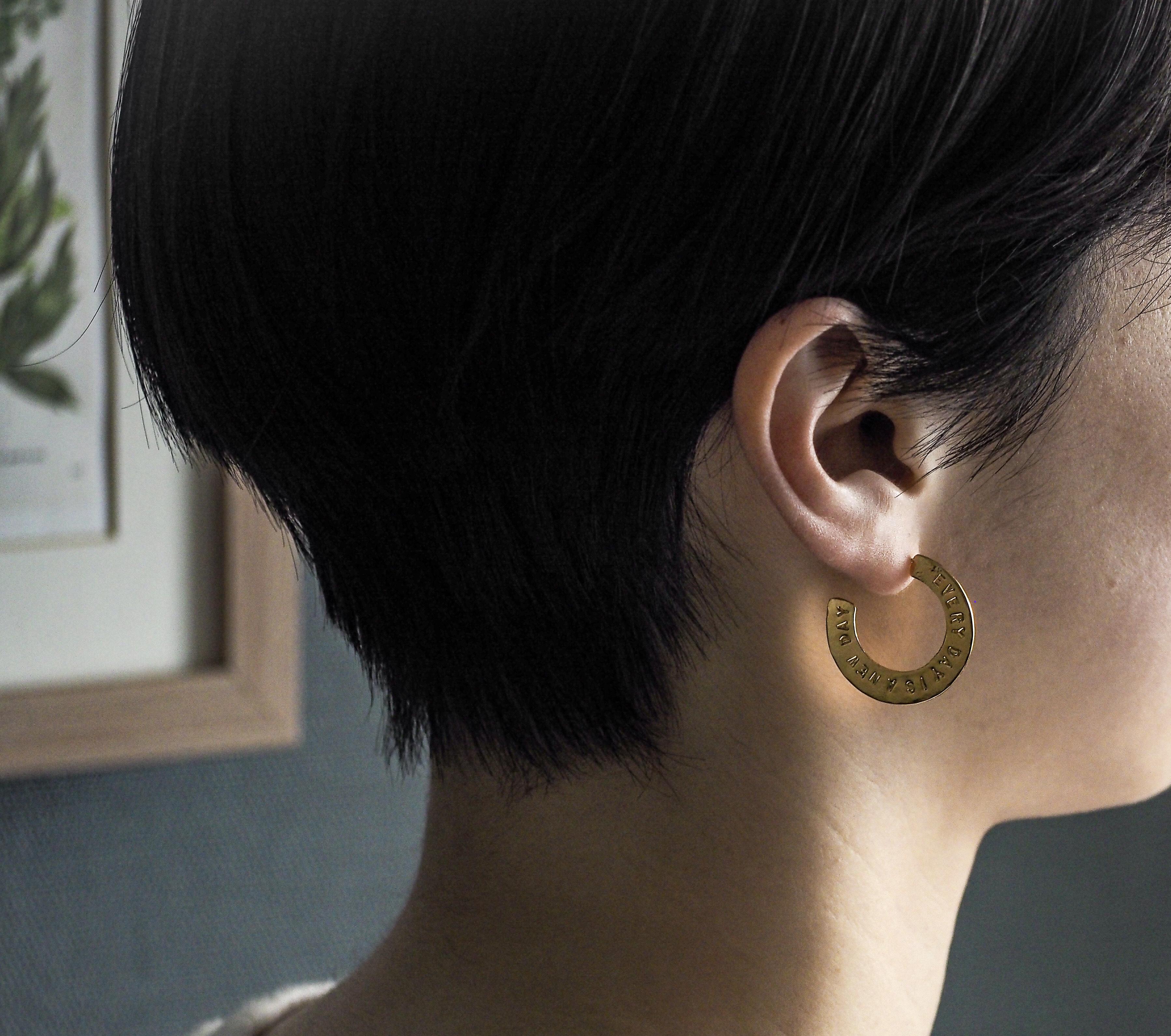 positive message 刻印フープピアス・k18coding《送料無料》