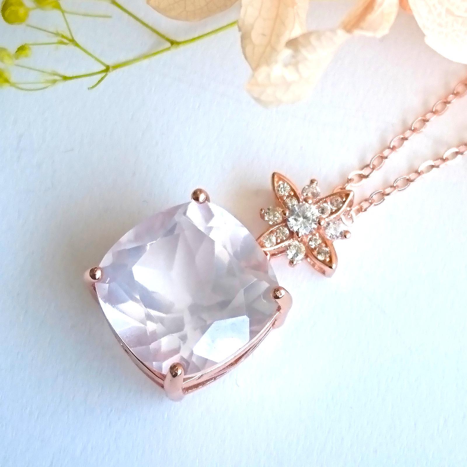 お花形 バチカン ローズクォーツ 天然石 ネックレス ほんのり桜色 Ｓ925 PG