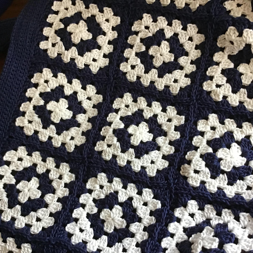 2wayグラニースクエアモチーフバック(ネイビー×ホワイト)【受注制作