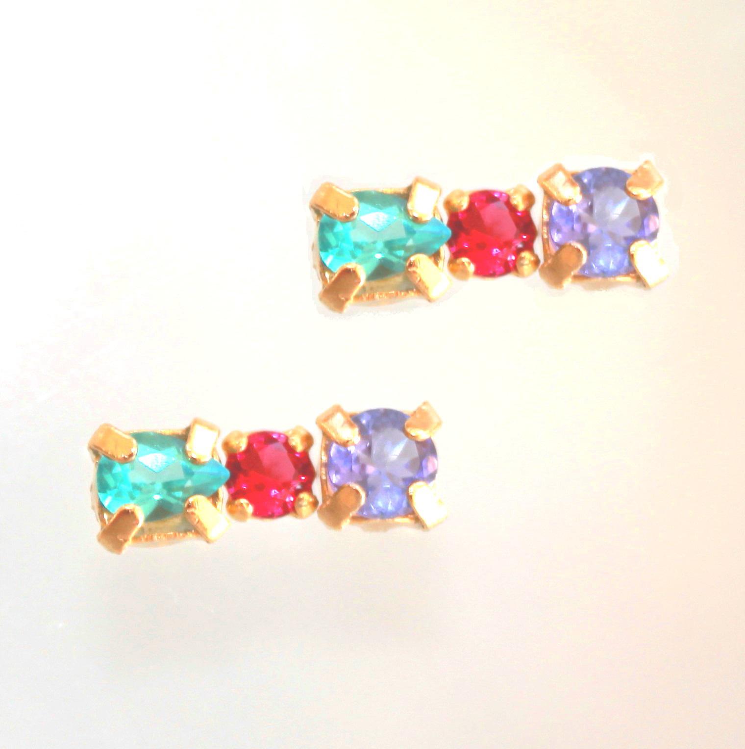 ribon -Tanzanite Ruby Apatite Earrings k18gp-
