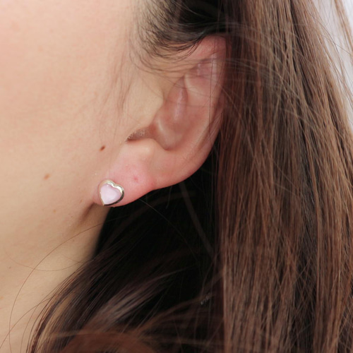 高品質s925 ピンク ワンポイントハートシルバーピアス