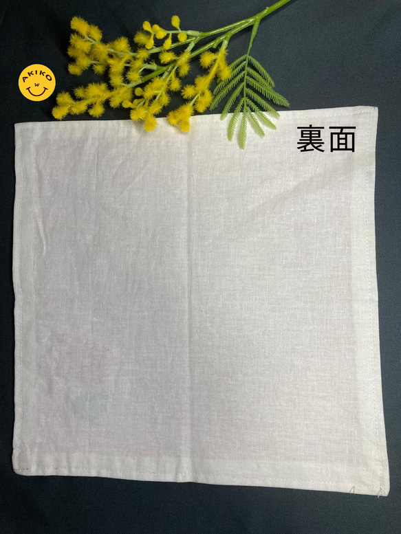 リネン手刺繍ハンカチ「おおぎく（大菊）」30cm×30cm 「ピンク」 7枚目の画像