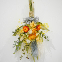 【敬老の日・誕生日・ギフト】Olivia オレンジのドライフラワー花束　スワッグ　2way 韓国風ラッピング　 15枚目の画像