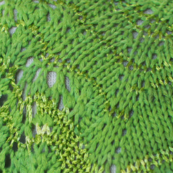 手工編織黃綠色系七分袖鏤空毛衣 第6張的照片