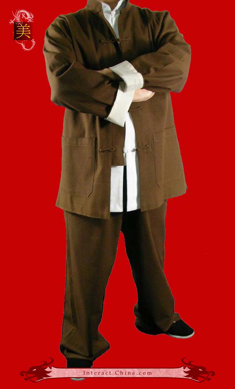 オーダーメード職人仕上げ ファインリネン生地 手作り ブラウン カンフースーツセット#117