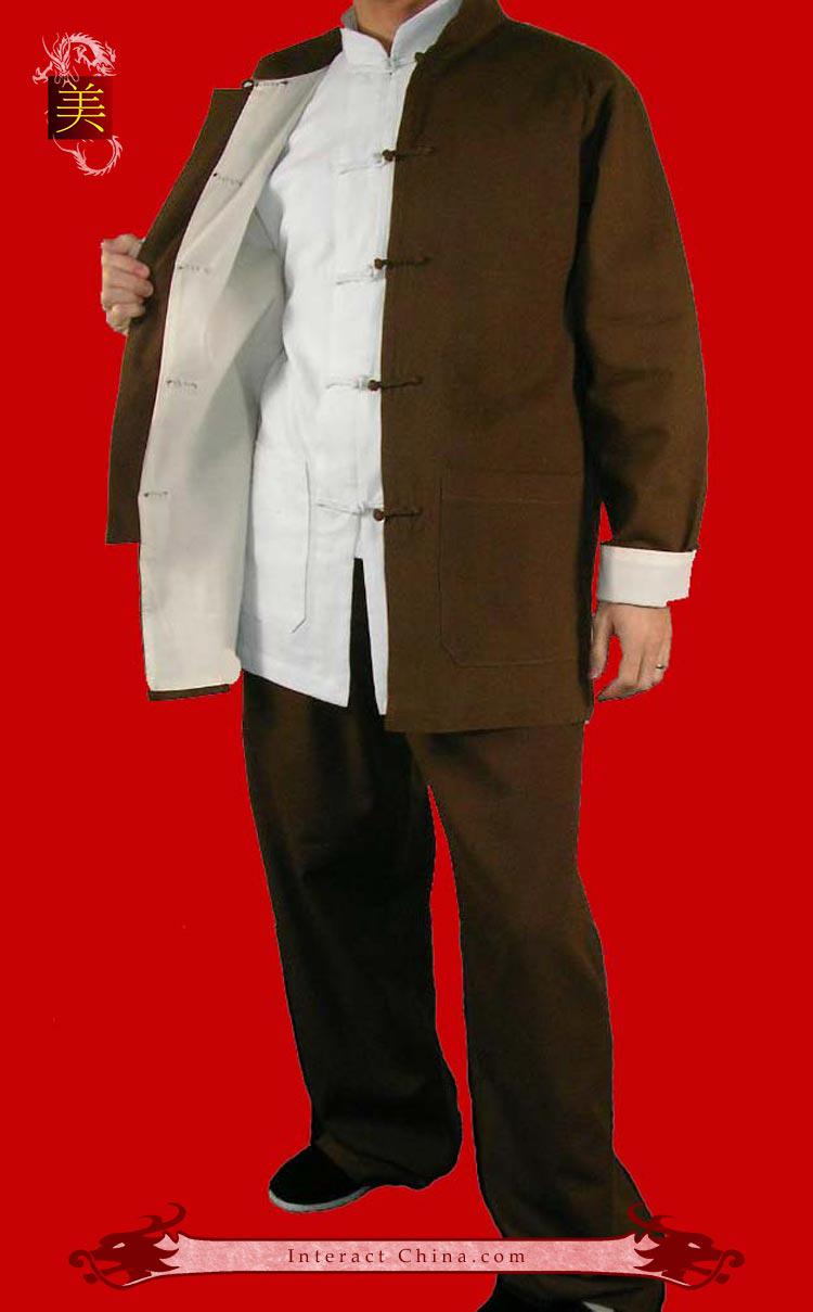 オーダーメード職人仕上げ ファインリネン生地 手作り ブラウン カンフースーツセット#117