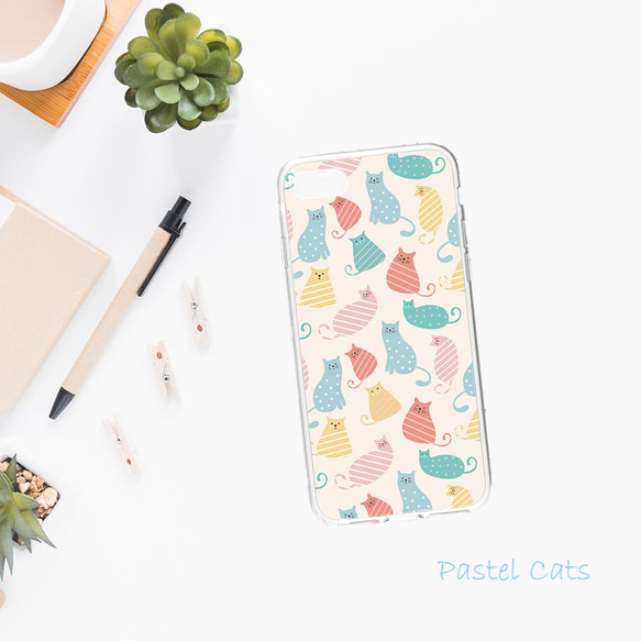 【名入れ可ハードケース】Pastel Cats ＊ iPhone・Android スマホケースほぼ全機種対応 1枚目の画像