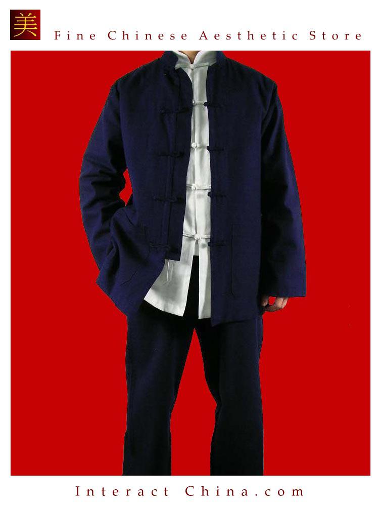 オーダーメード職人仕上げ コットン生地 手作り 紺 カンフースーツセット#123