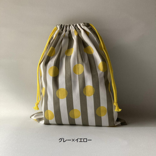 受注製作】巾着袋（大）ストライプ×ドット柄 体操服袋・お着替え袋