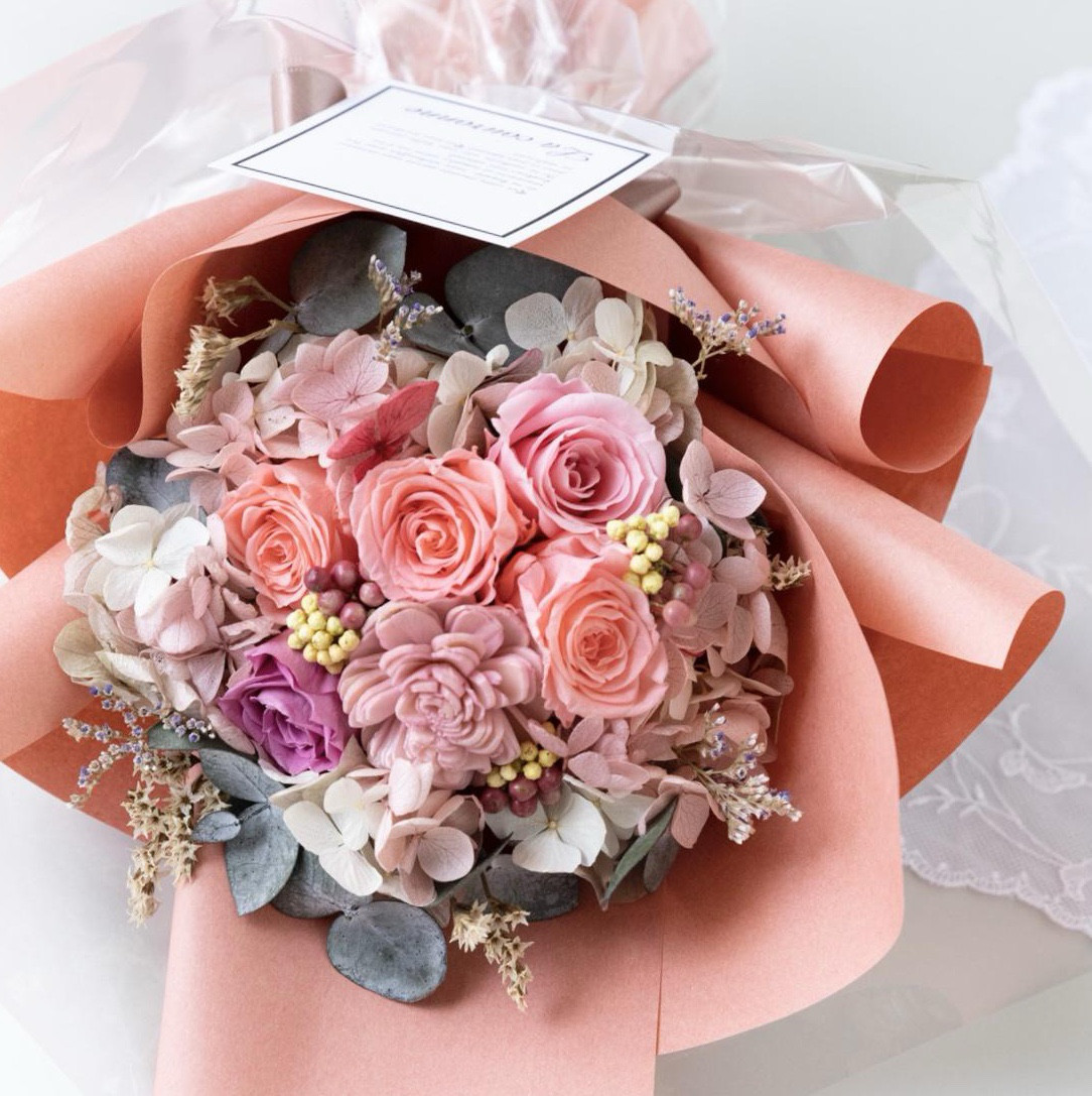 ローズとユーカリのブーケ(サーモンピンク)