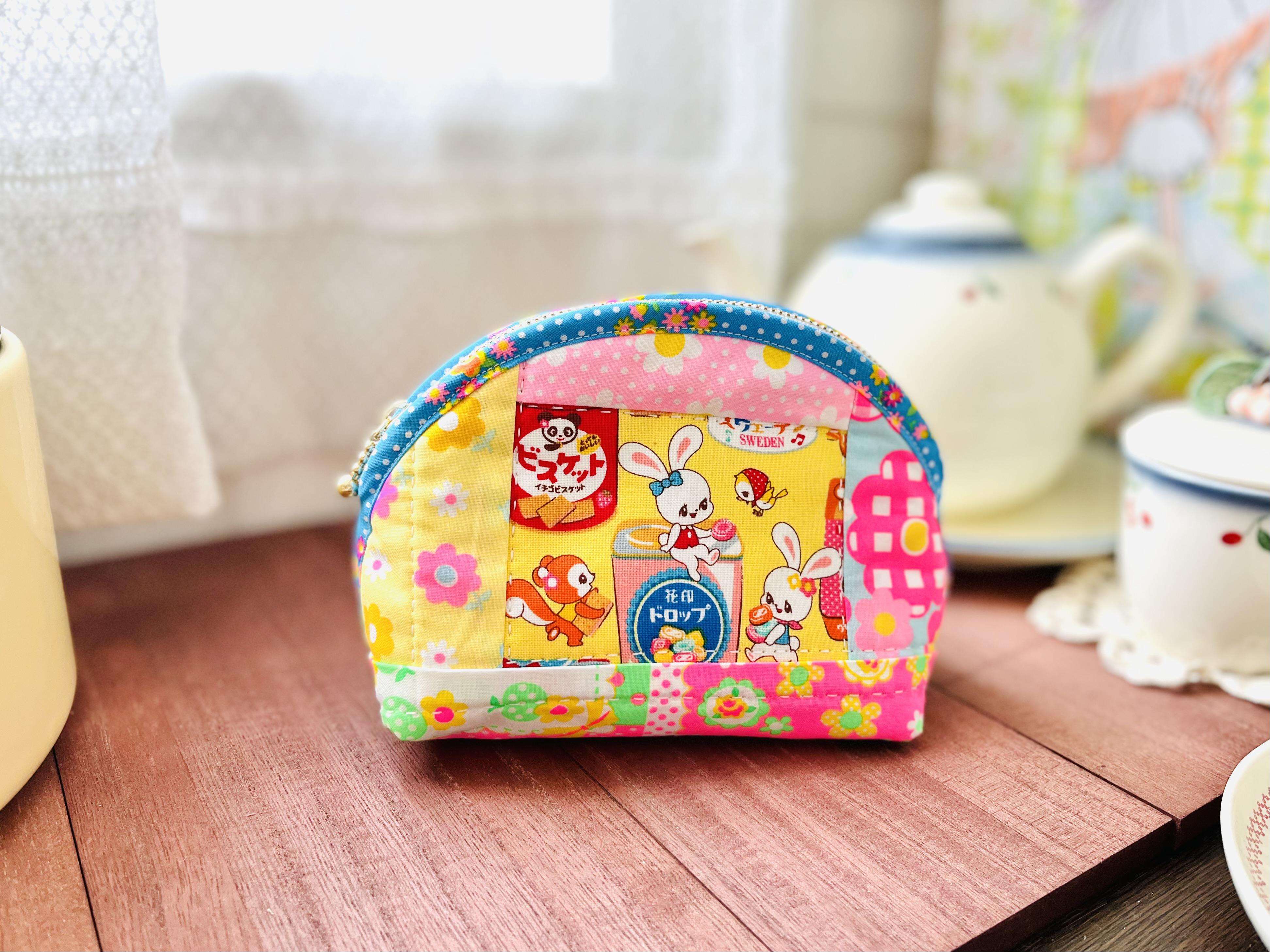 通販 キャラクター色々 葉日月 お花の 2点 昭和レトロパッチワークポーチ 財布・ケース・小物入れ