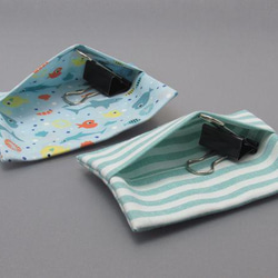 子供用ポケットティッシュカバー（2個セット）★魚・水色＋白緑ストライプ 3枚目の画像
