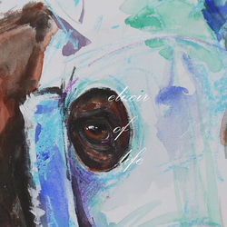 青いマスクの競走馬２０２２(墨、水彩、アクリル、パステル、水彩画用紙、38cm×２7ｃｍ) 2枚目の画像