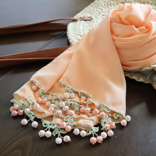 オヤレースのさくらんぼ付き 大判シフォンストール「チェリー」アプリコット