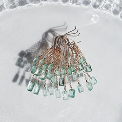 14KGF 祖母綠長方形切割吊燈耳環 ~Fulvia 第8張的照片