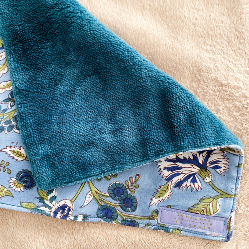 インド綿ブロックプリントのハンドタオル・ハンカチ*Bleu ciel*[Creema