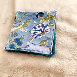インド綿ブロックプリントのハンドタオル・ハンカチ*Bleu ciel*[Creema