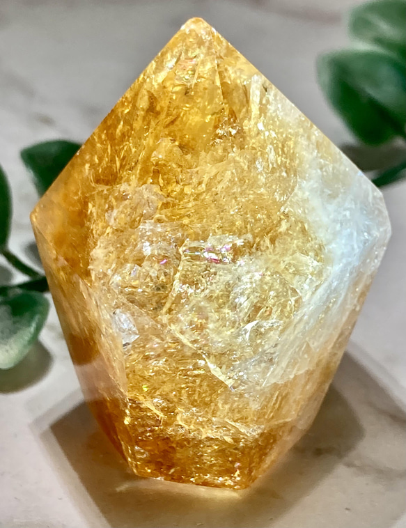 恋愛・虹入り❦͙ 万華鏡　シトリンクォーツ　磨き　ポイント　レインボー　原石 レインボー✨【ビジネス・恋愛】シトリン ポイント 原石