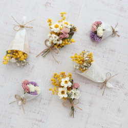 【ミニチュア】ミモザと花かんざしのパステルドライフラワー花束3点セット 6枚目の画像